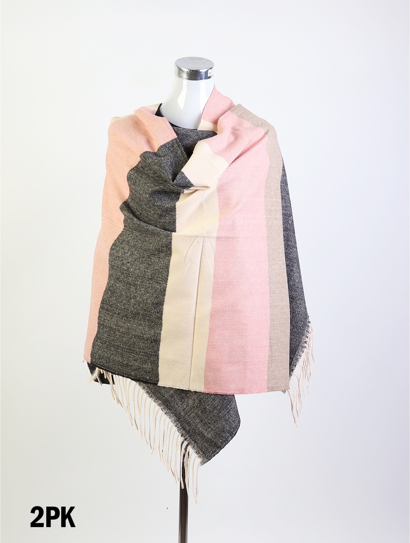 Horizontal Colour Block Scarf with Tassels