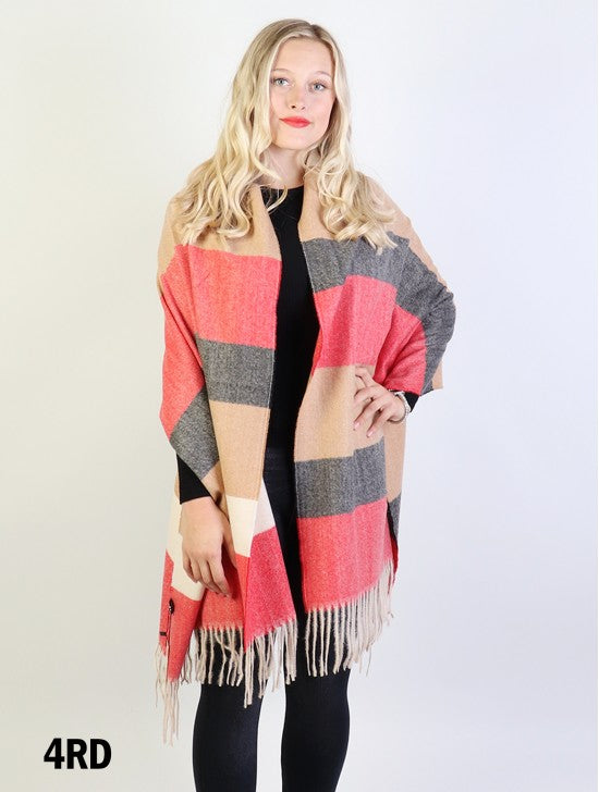Horizontal Colour Block Scarf with Tassels