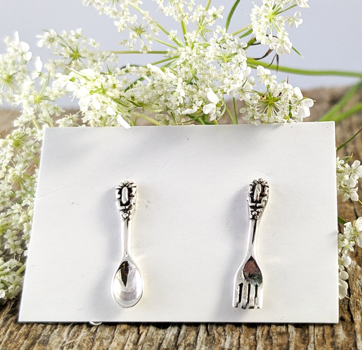Sterling Silver Fork and Spoon Stud Earrings