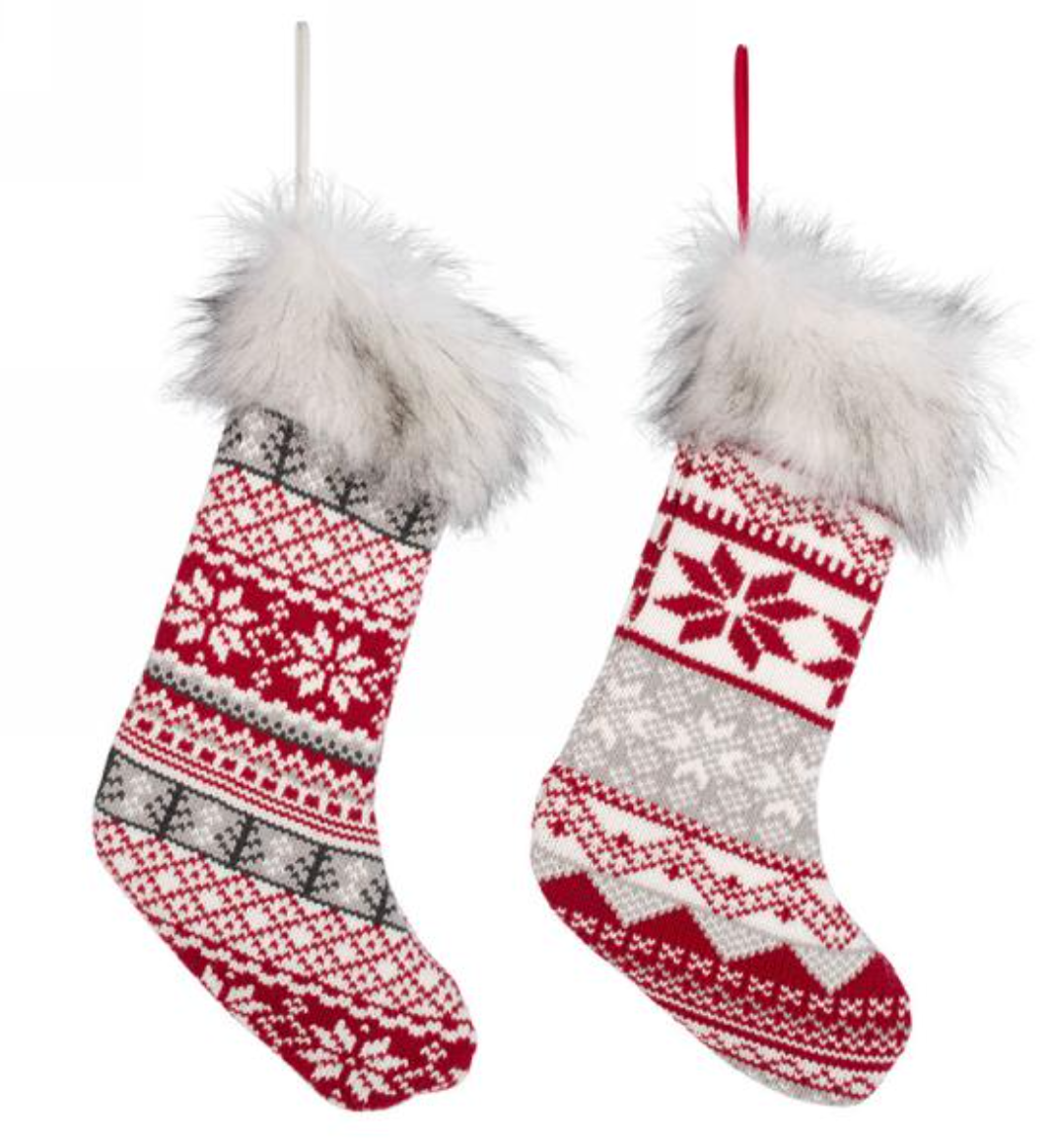Red and Grey Stocking with Faux Fur