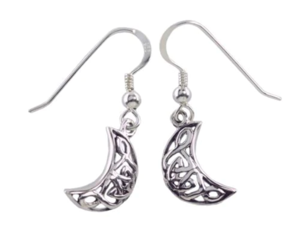 Crescent Moon Celtic Knot Earrings in Sterling Silver