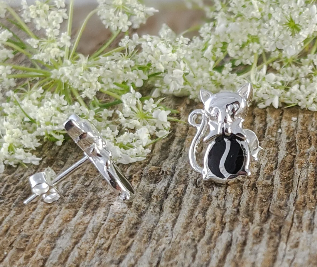 Black Cat with Bow Tie Stud Earrings