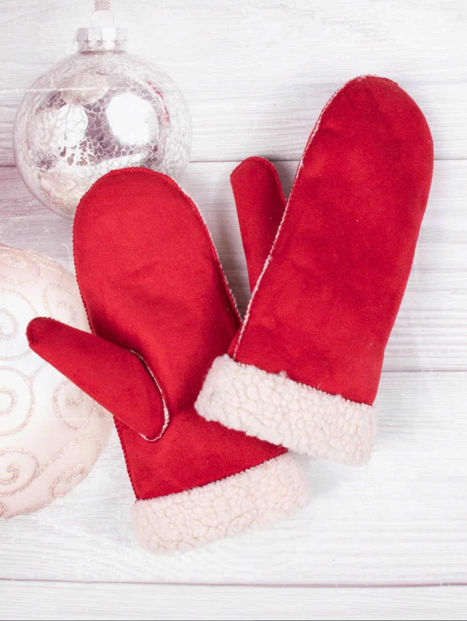 Suede Mitten with Faux Fur Lining