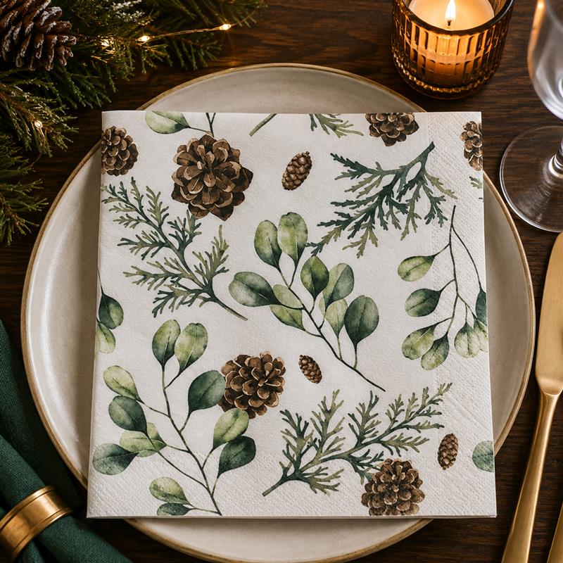 Holiday Paper Napkins: Eucalyptus Cones
