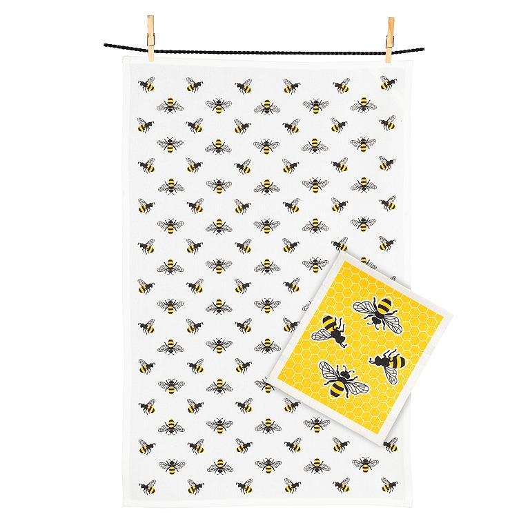 Bees Dishcloth and Kitchen Towel Set