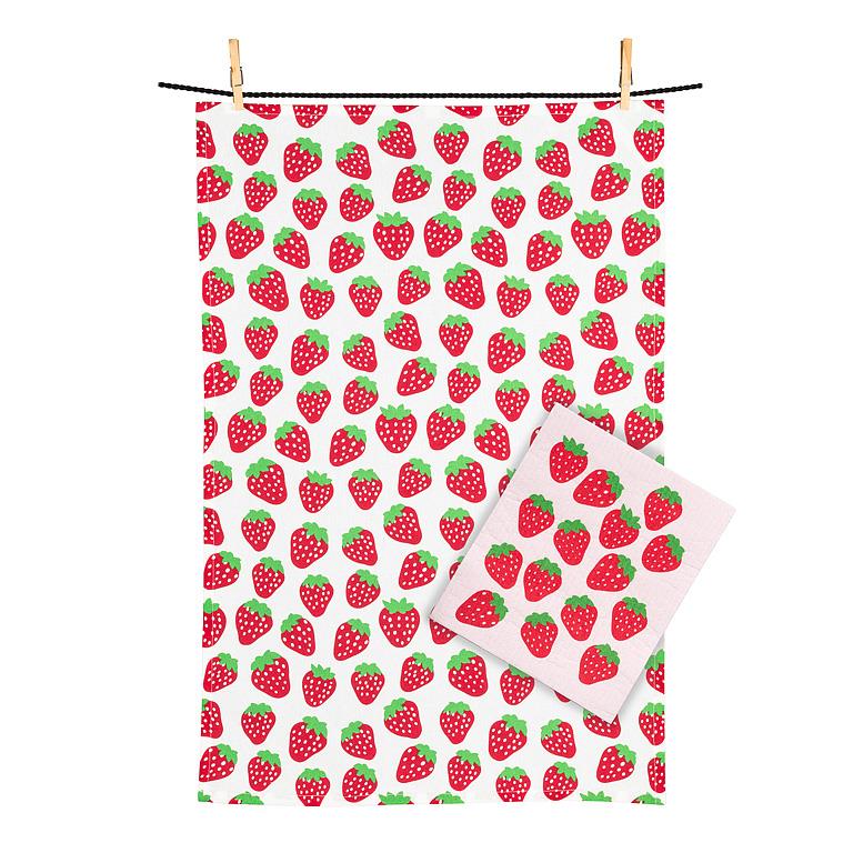 Strawberries Dishcloth and Kitchen Towel Set