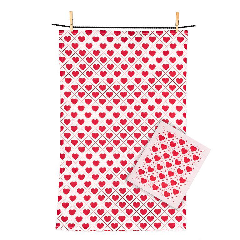 Hearts Dishcloth and Kitchen Towel Set