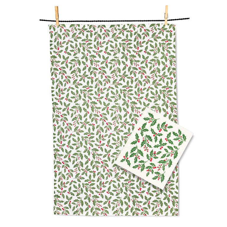 Holly Dishcloth and Kitchen Towel Set