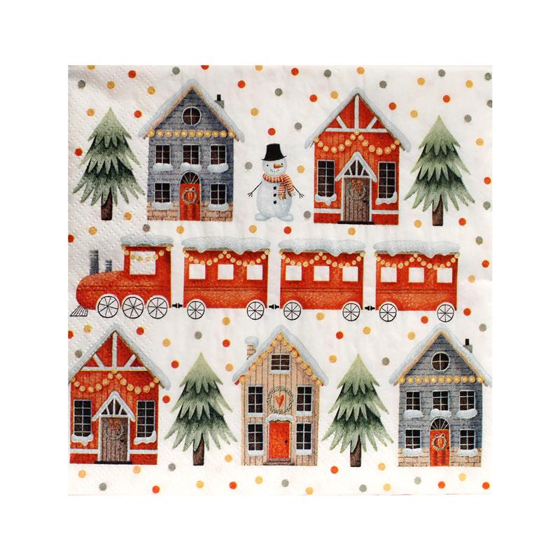 Holiday Paper Napkins: Houses and Train