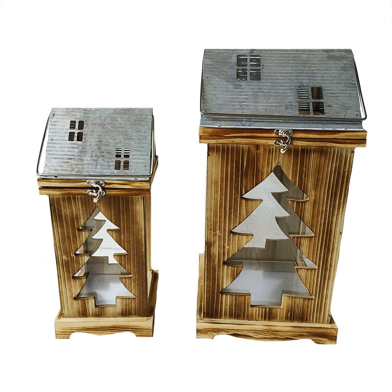 Wood & Metal Lantern with Tree Cutout