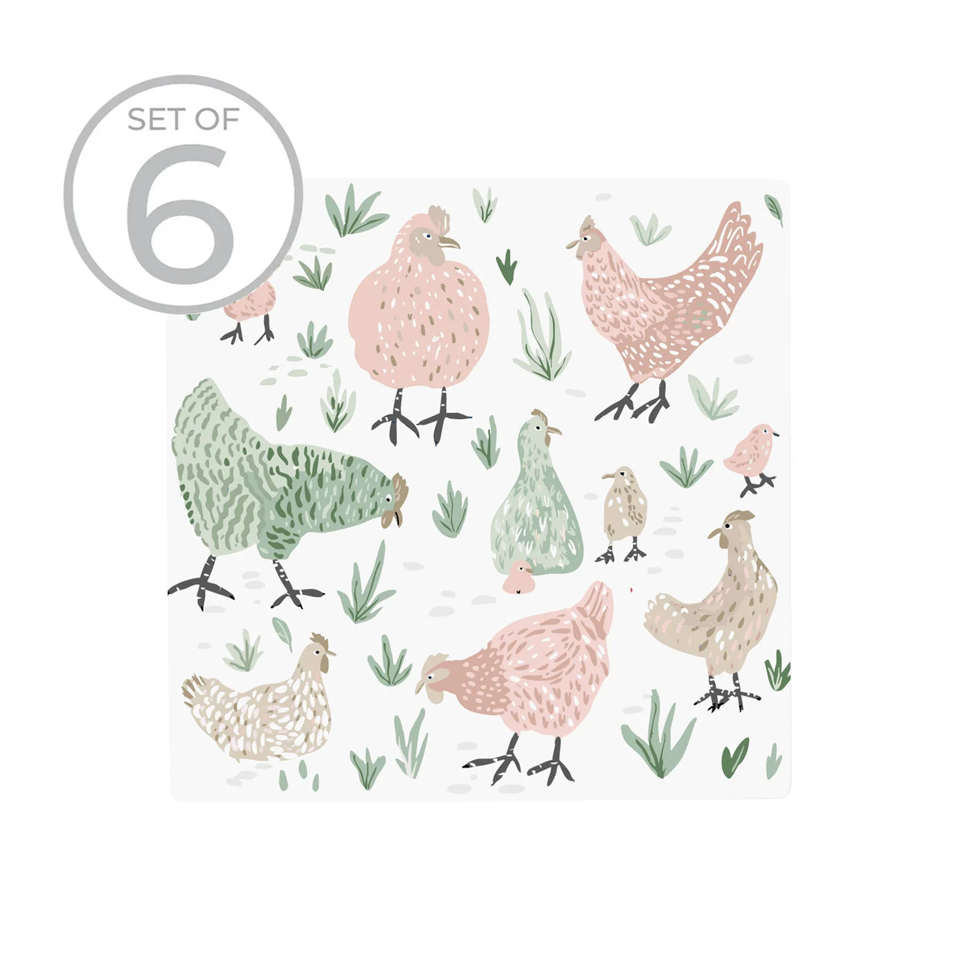 Pastel Chicken Cork Back Coasters (Set of 6)