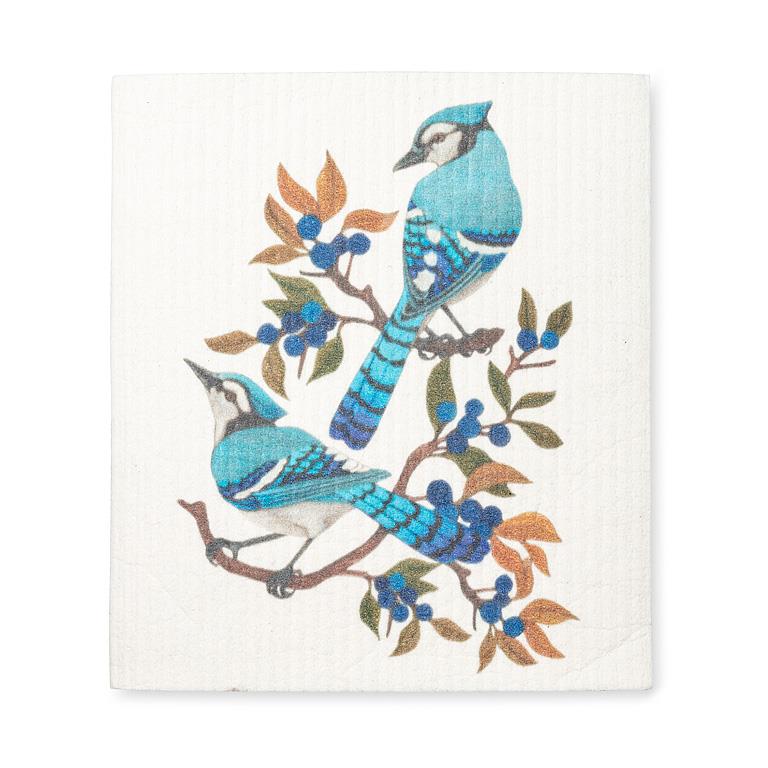 Blue Jays and Berries Swedish Dishcloth