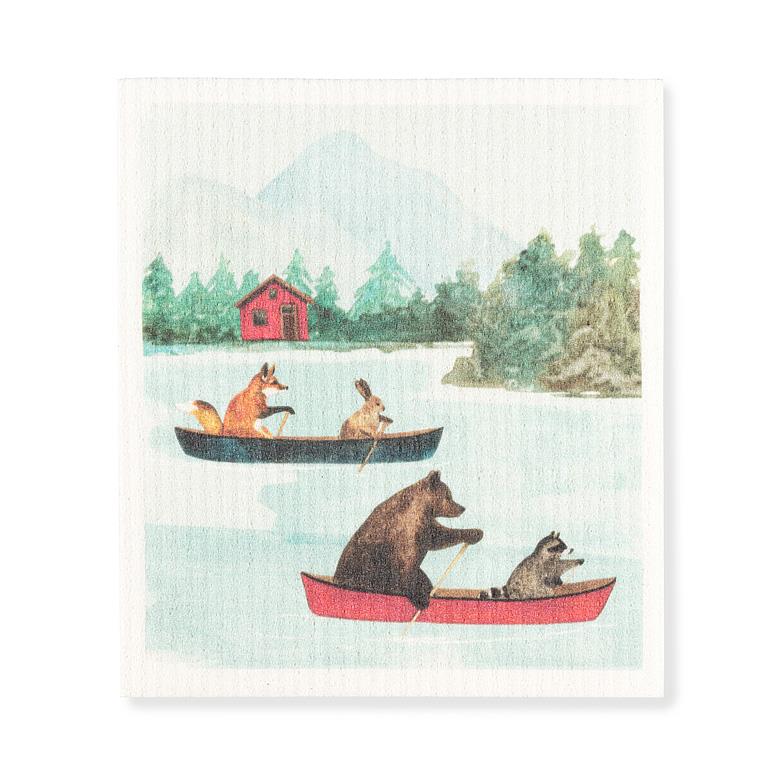 Animals in Canoe Swedish Dishcloth