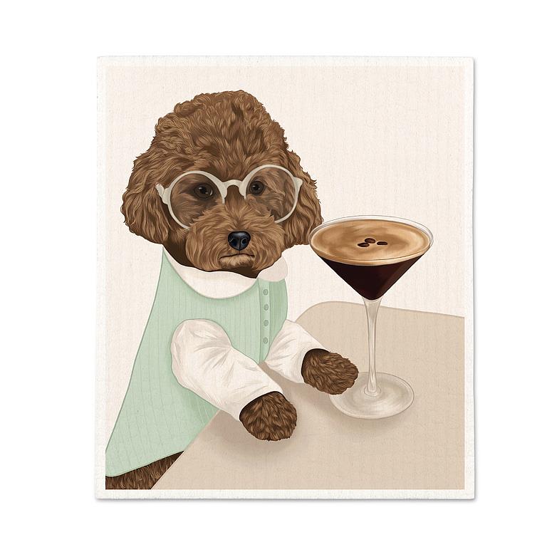 Dog with Espresso Martini Swedish Dish Cloth