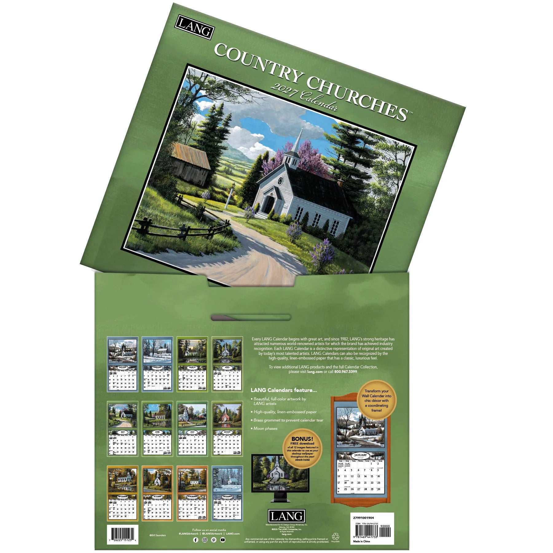 2027 Lang Calendar: Country Churches