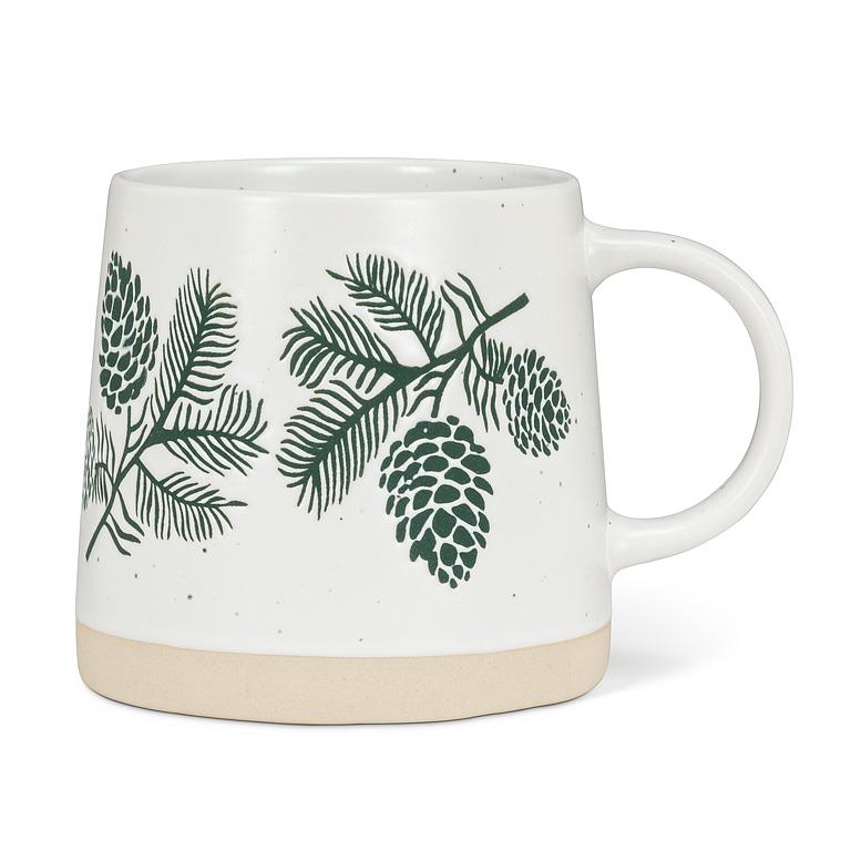 Wide Base Artisan Mug with Pinecones