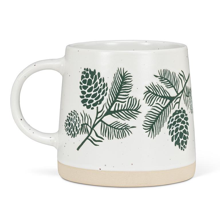 Wide Base Artisan Mug with Pinecones