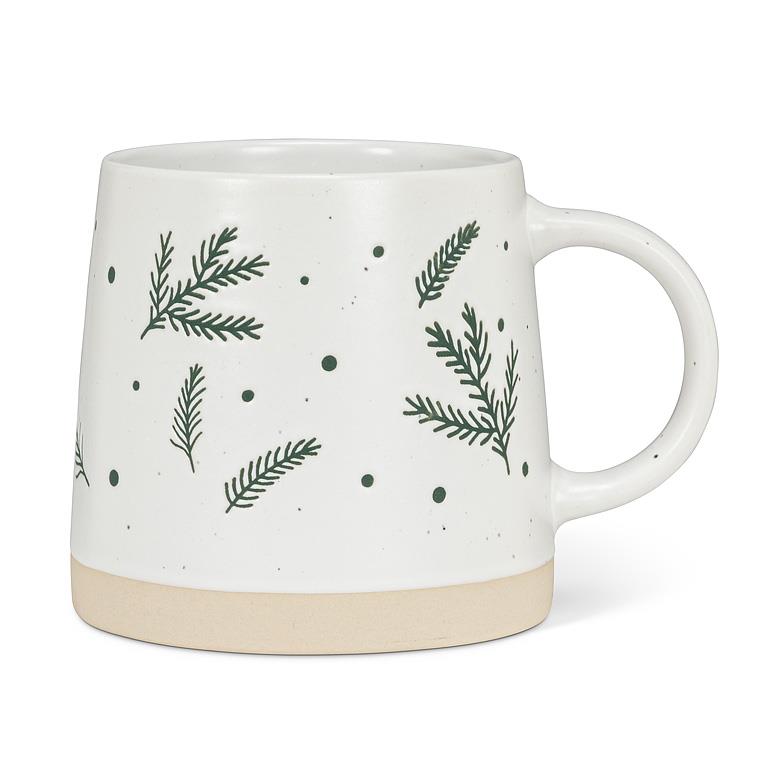 Wide Base Artisan Mug with Pine Branches