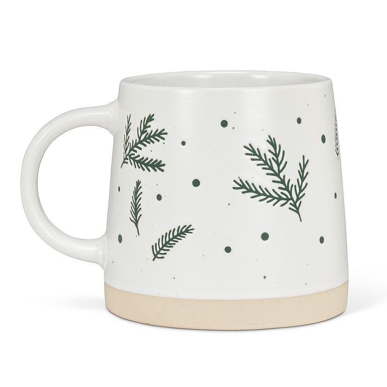 Wide Base Artisan Mug with Pine Branches