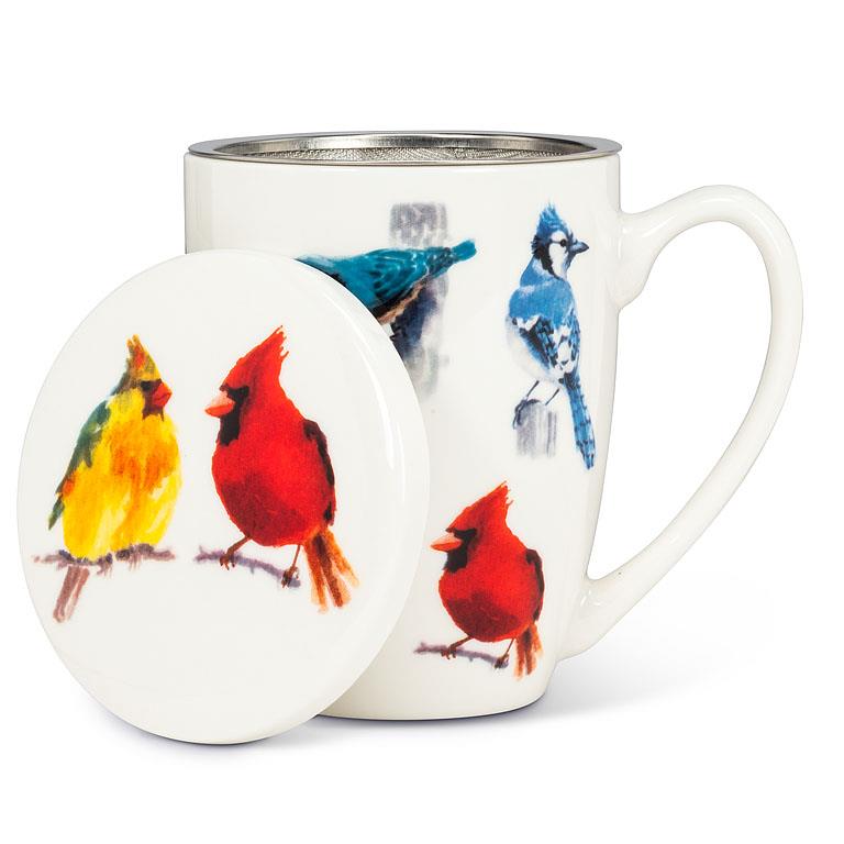North American Birds Covered Mug and Strainer