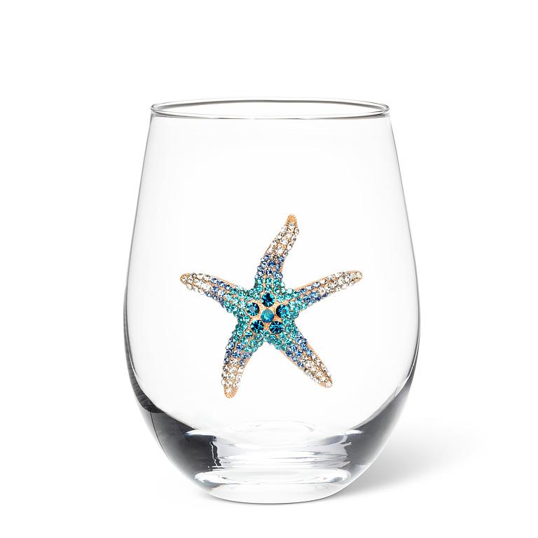 Stemless Wine Glass with Jewel Star Fish
