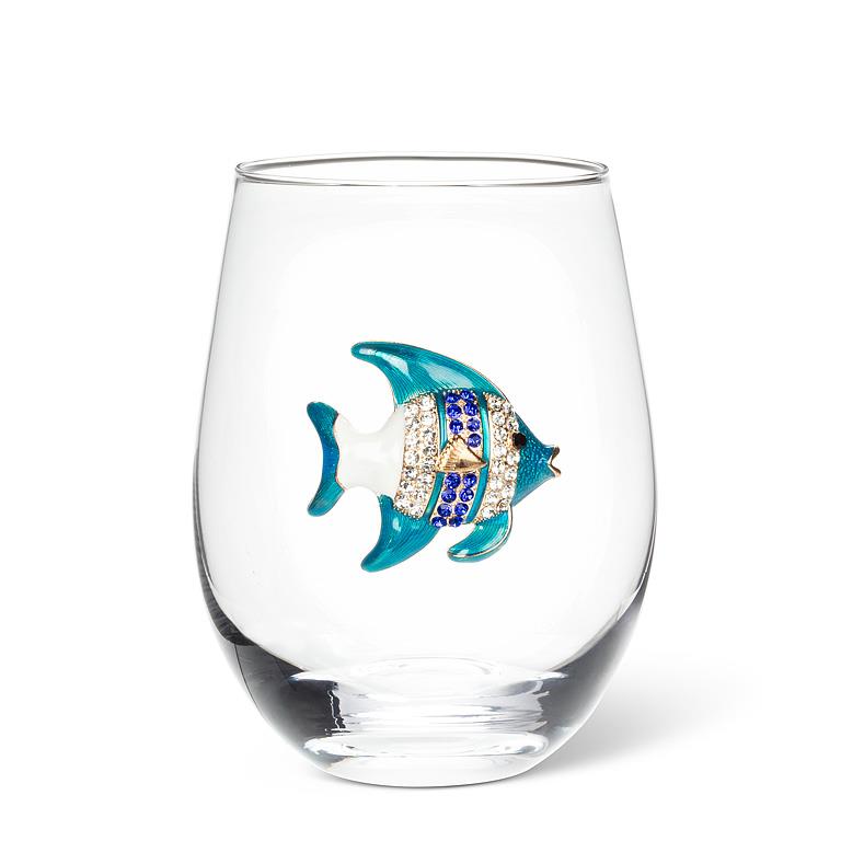 Stemless Wine Glass with Jewel Angel Fish