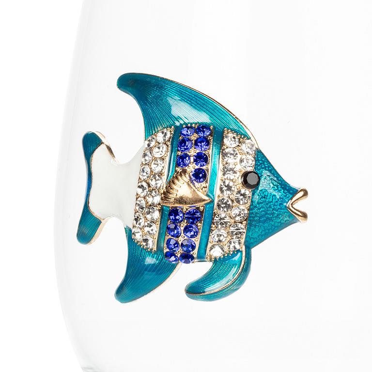Stemless Wine Glass with Jewel Angel Fish