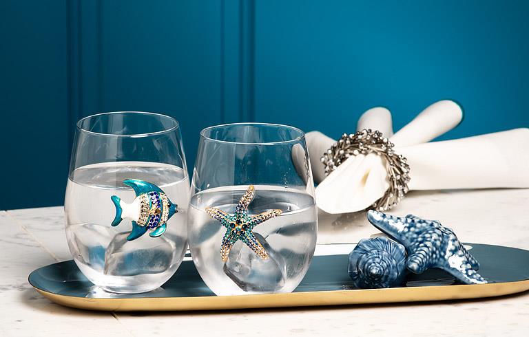 Stemless Wine Glass with Jewel Angel Fish