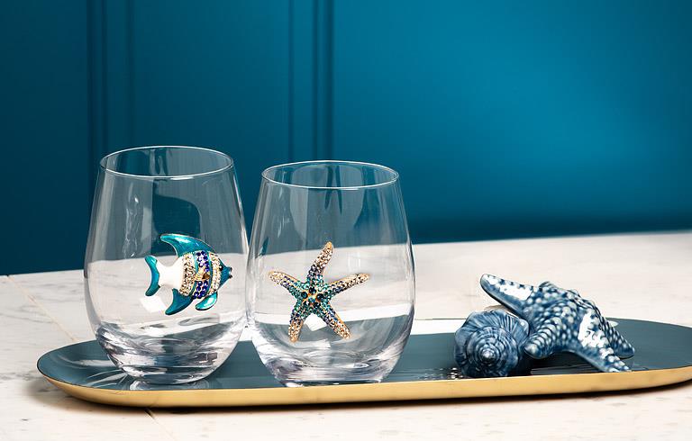 Stemless Wine Glass with Jewel Angel Fish