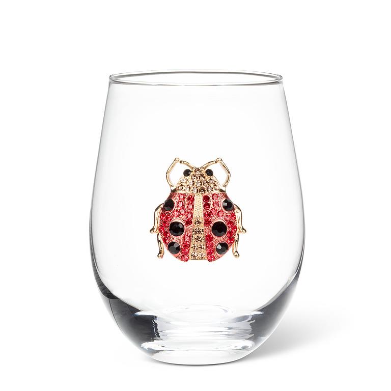 Stemless Wine Glass with Jewel Ladybug