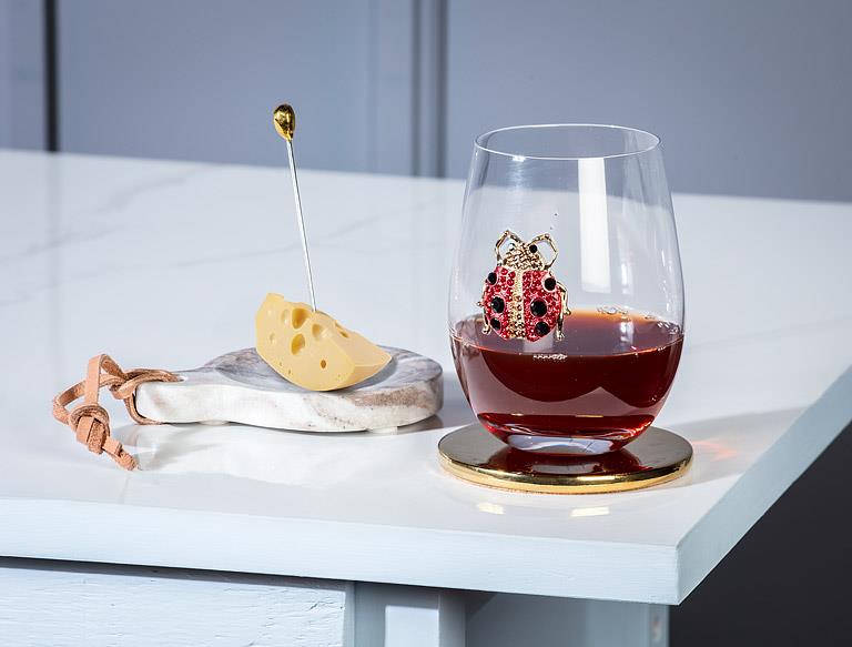 Stemless Wine Glass with Jewel Ladybug