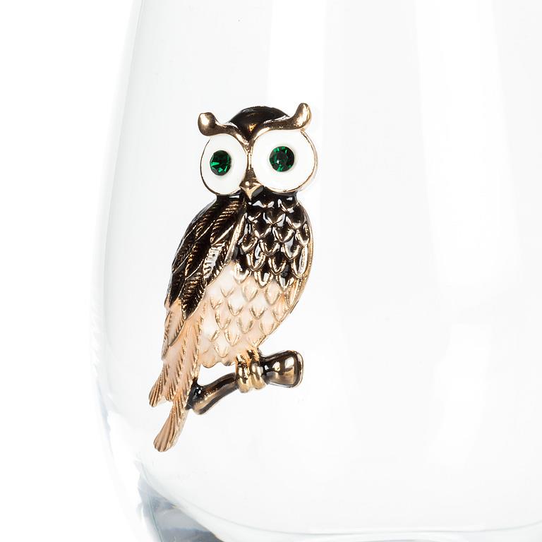 Stemless Wine Glass with Jewel Owl