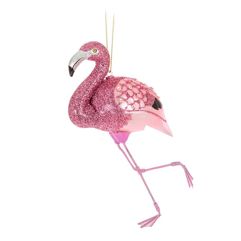 Pink Flamingo Glass Ornament