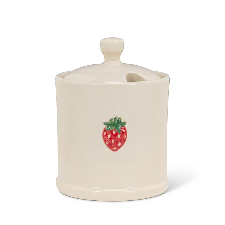 Covered Jam Jar with Strawberry Crest