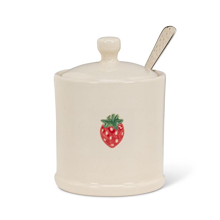 Covered Jam Jar with Strawberry Crest