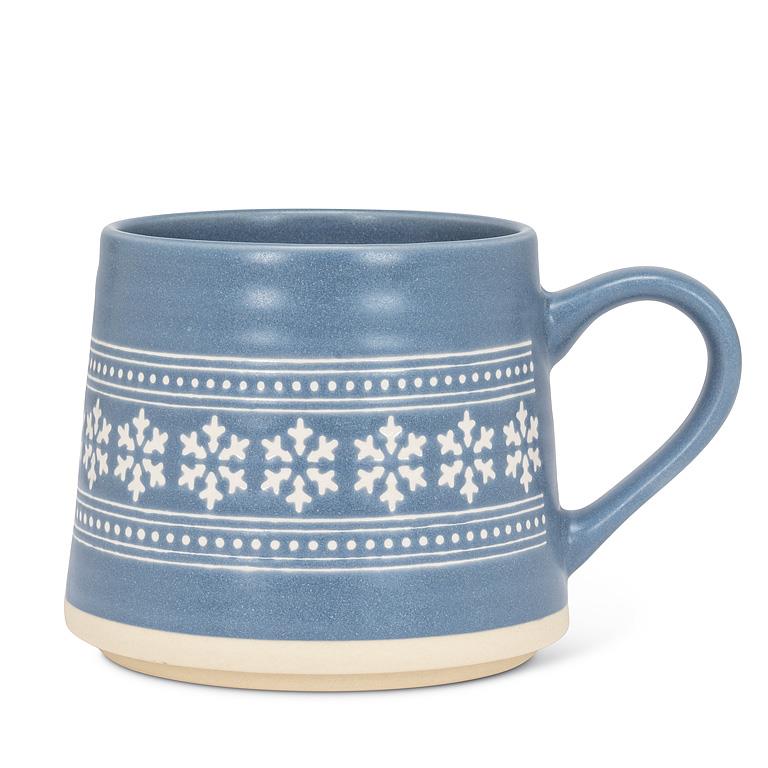 Wide Base Artisan Mug with Snowflakes