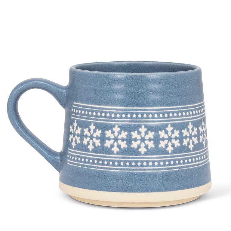 Wide Base Artisan Mug with Snowflakes