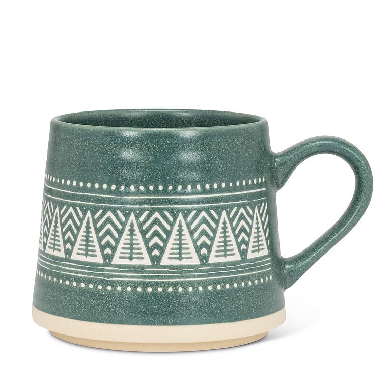 Wide Base Artisan Mug with Trees