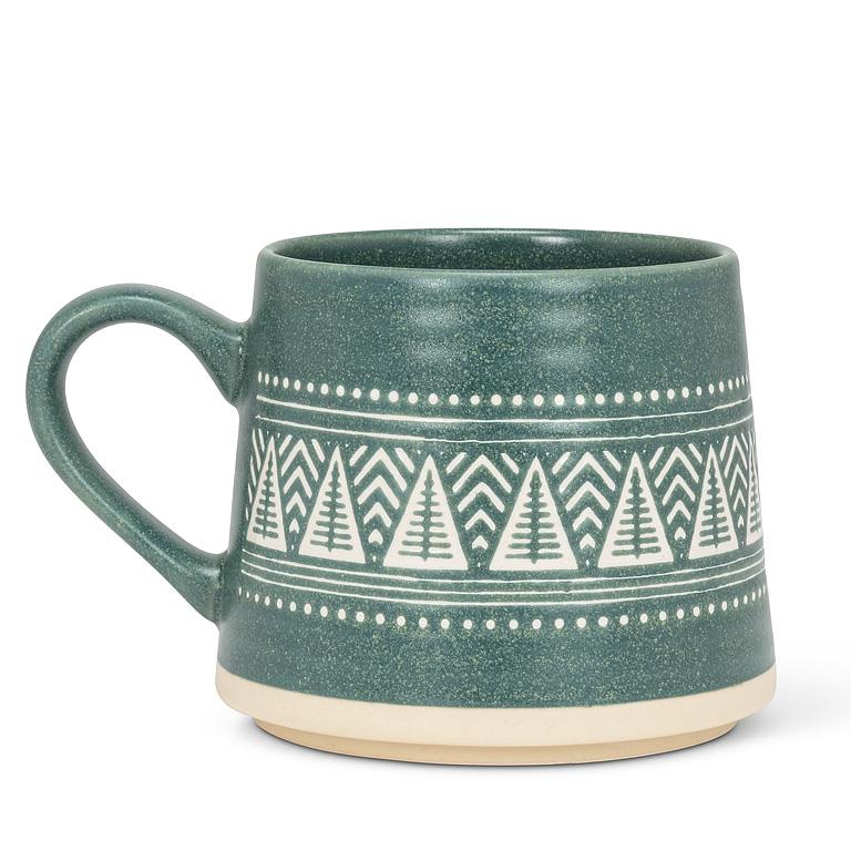 Wide Base Artisan Mug with Trees