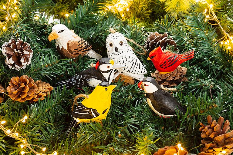 Perched Snowy Owl Carved Ornament