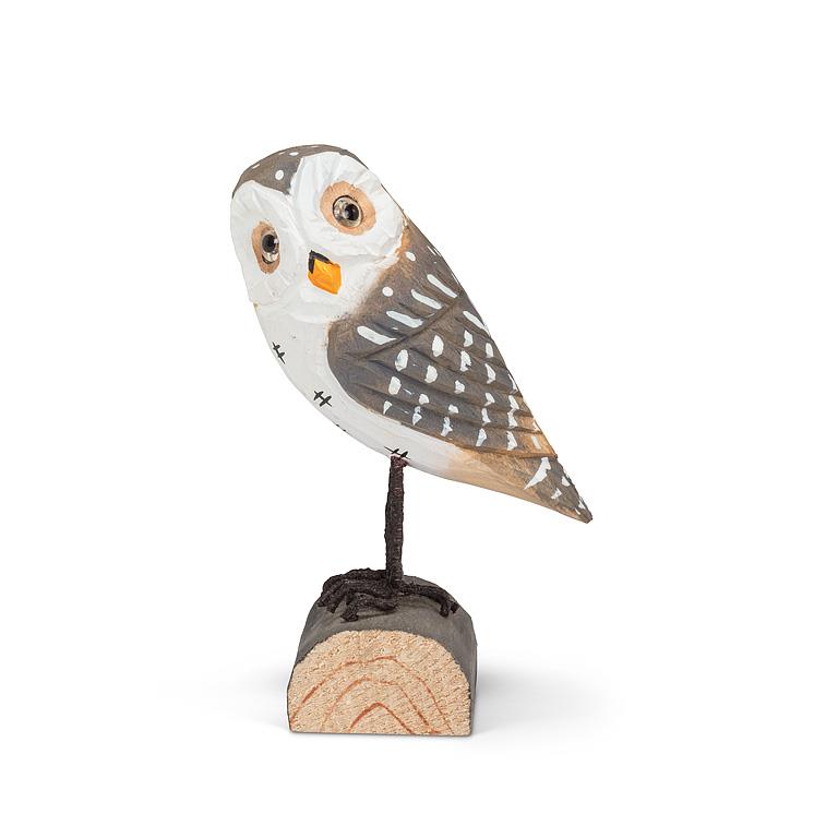 Carved Brown Owl On A log