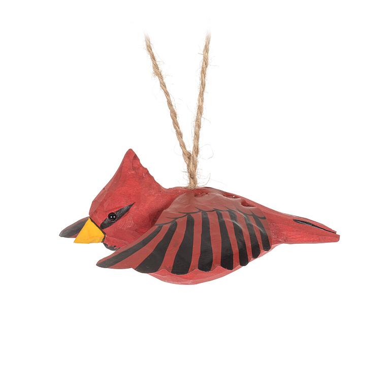 Flying Cardinal Carved Ornament