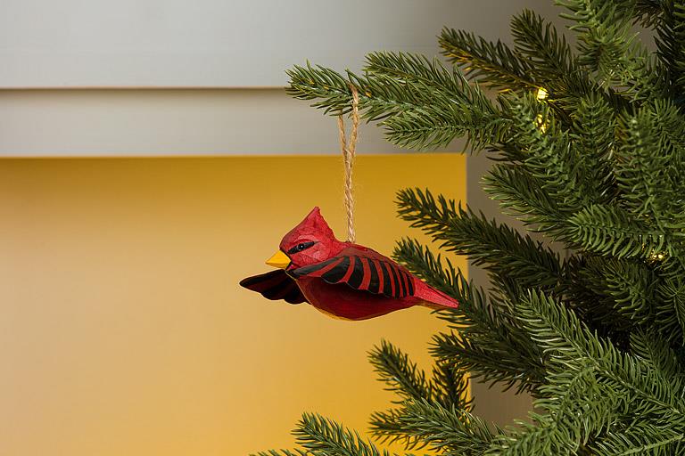 Flying Cardinal Carved Ornament