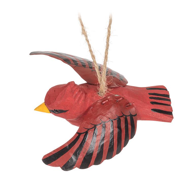 Flying Cardinal Carved Ornament
