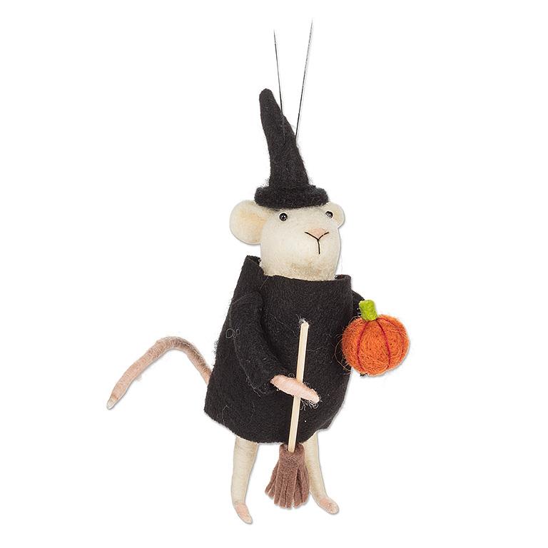 Witch Mouse with Pumpkin Ornament