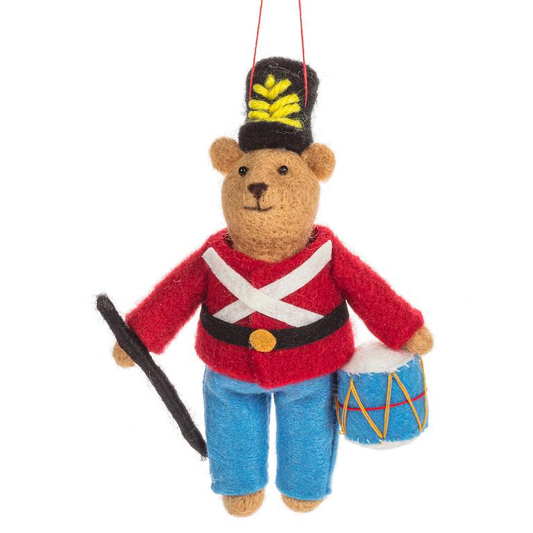 Soldier Bear with Drum Ornament