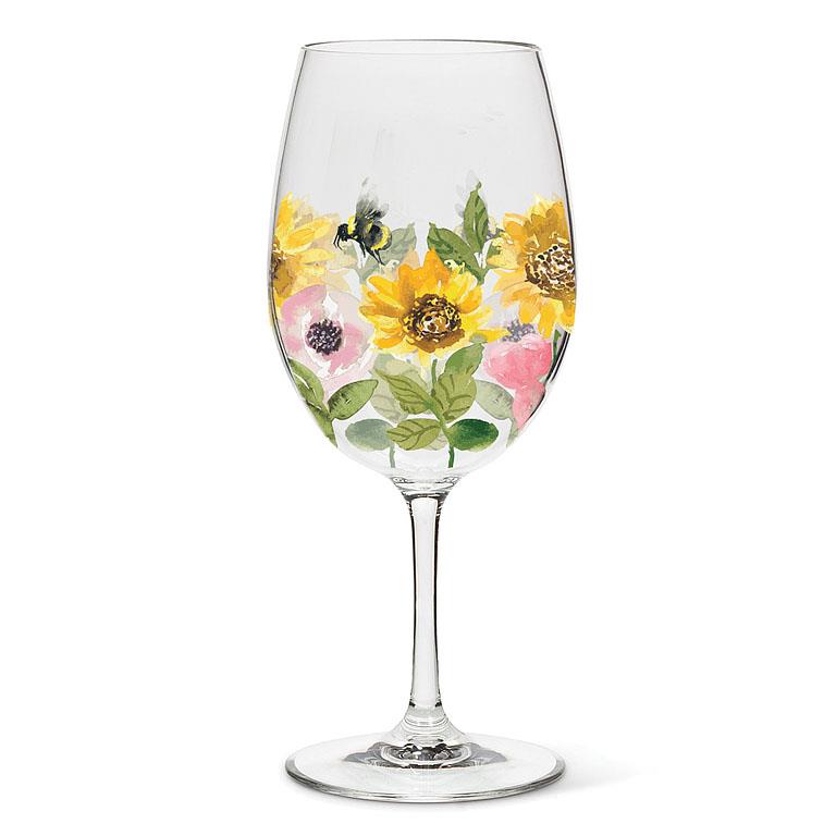 Sunflower & Bee Wine Glass