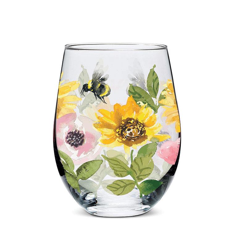 Sunflower & Bee Wine Glass