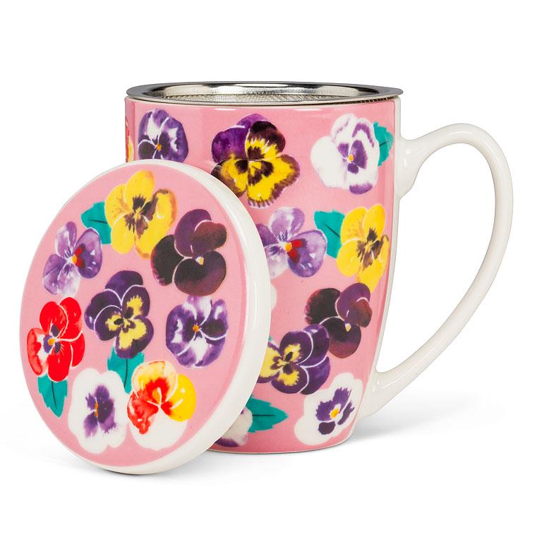 Pansies Covered Mug and Strainer
