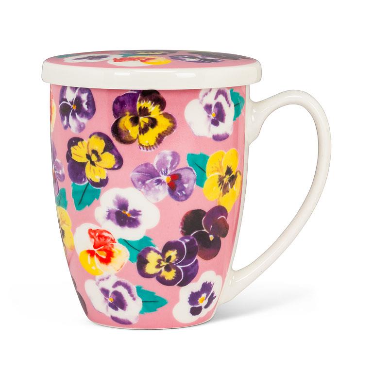 Pansies Covered Mug and Strainer